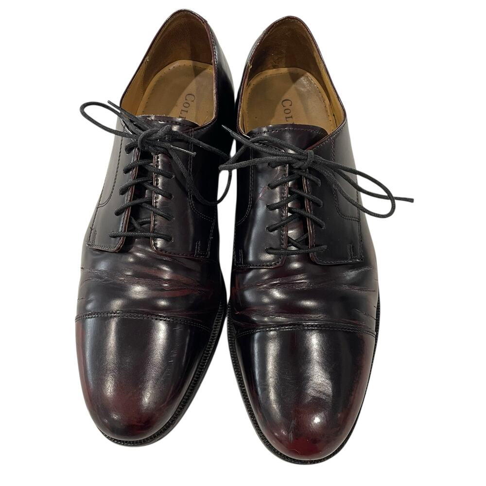 Cole Haan Leather Lace Up Dress Shoes Men 11 Brown Burgundy Cap Toe Oxford READ - Picture 1 of 15